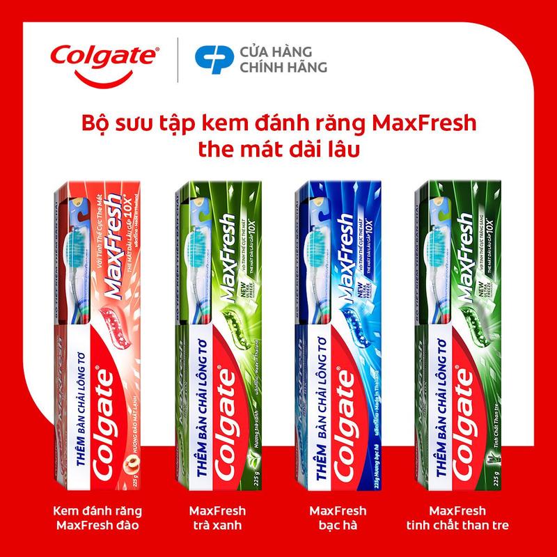 [Tặng bàn chải đánh răng lông mềm] Bộ sưu tập đủ 4 vị kem đánh răng Colgate Maxfresh 225g/ tuýp