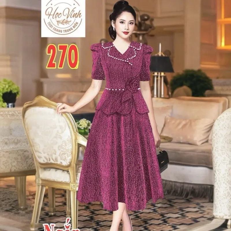 Đầm xinh thiết kế cổ sơ mi trẻ trung ,thanh lịch kín đáo M270 Dress Women váy dự tiệc
