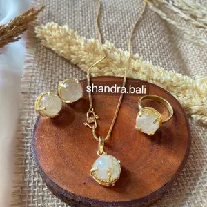 Set / Paket Perhiasan Kalung + Liontin + Cincin + Anting Batu Rambut Sedana Alpaka Bali