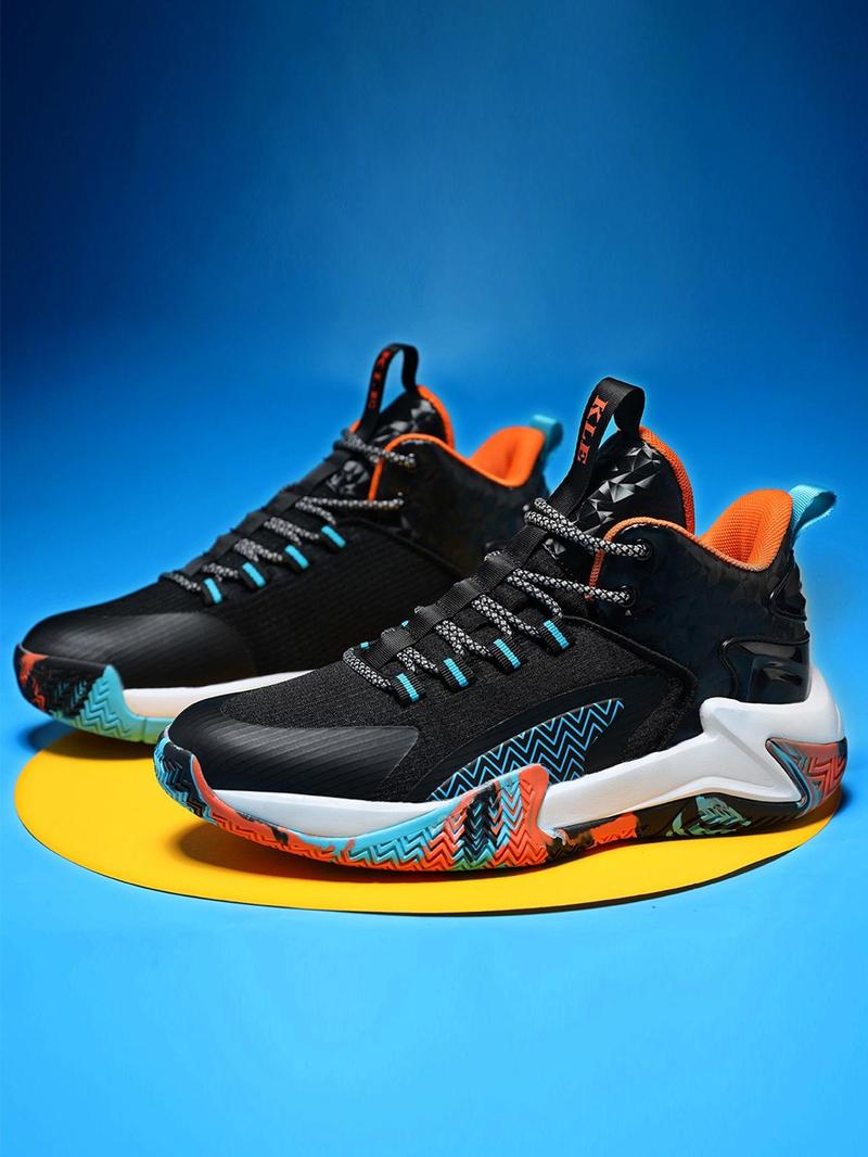 Product Introduction of Unisex Colorblock Lace Up High Top Basketball Shoes, Casual Comfortable Breathable Sports Shoes for Outdoor Wear, Sports Footwear for Men Women, 2024 New Trendy Sportswear for Summer 7