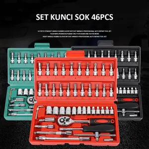 Set Kunci Sok Kunci Shock 46 pcs Mobil Motor Lengkap Socket Tool Kit Pas Ring L Motor Mobil