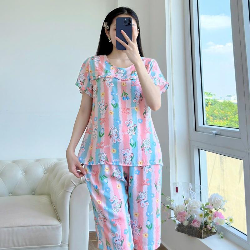 Bộ tole lanh quần lửng áo có tay phối bèo xinh xắn Nữ mặc nhà Women 4