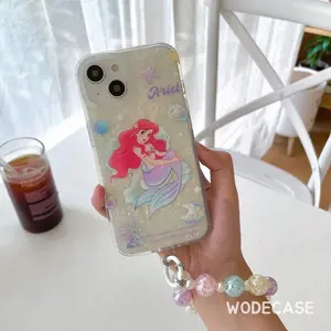 Ariel Case - Casing Disney Princess dan Rantai Gelang untuk Iphon 11 sampai 14 Pro Max Acrylic