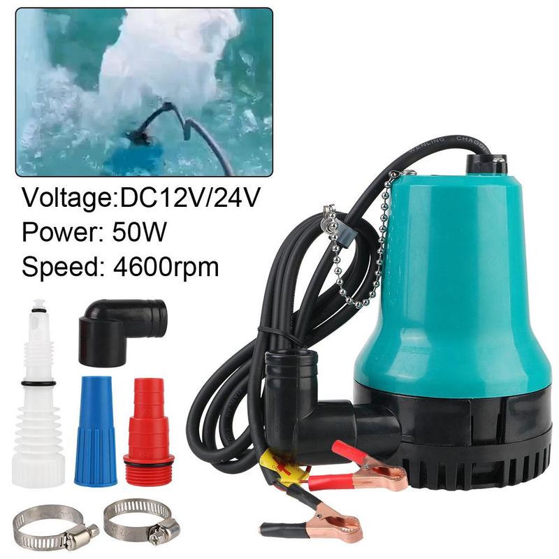 12V/24V Submersible Pump, 4600RPM 50W Portable Bottom Suction Pump with Accessories, Multifunctional Water Pump for Home, Farm, Outdoor 5