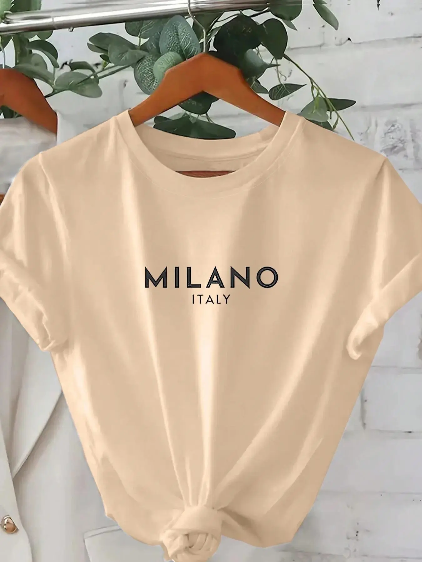 Women's "milano" Letter Print Drop Shoulder Tee, Casual Graphic Print Half Sleeve Round Neck T-shirt for Daily Wear, Ladies Clothes for All Seasons, Clothing