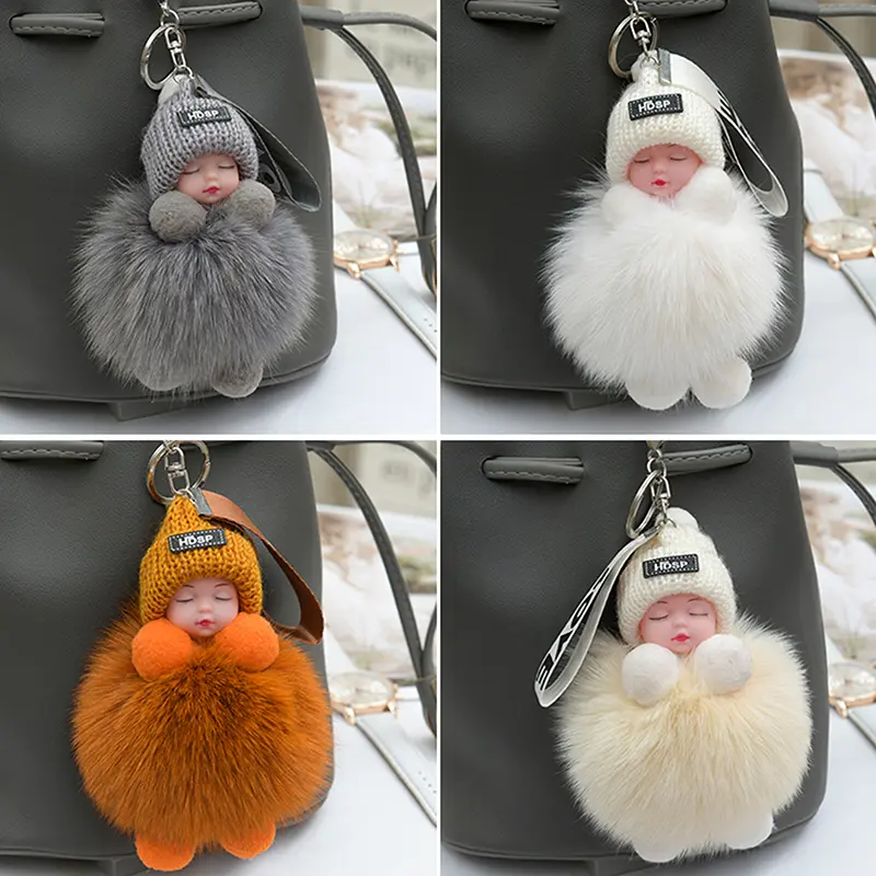 Móc Chìa Khóa Em Bé Ngủ, Thiết Kế Pompom, Búp Bê Nhồi Bông Lông Mịn Dễ Thương, Móc Chìa Khóa, Thích Hợp Cho Bé Gái, Mặt Dây Chuyền Túi, Phụ Kiện Nhồi Bông Búp Bê Ngủ[S.M]