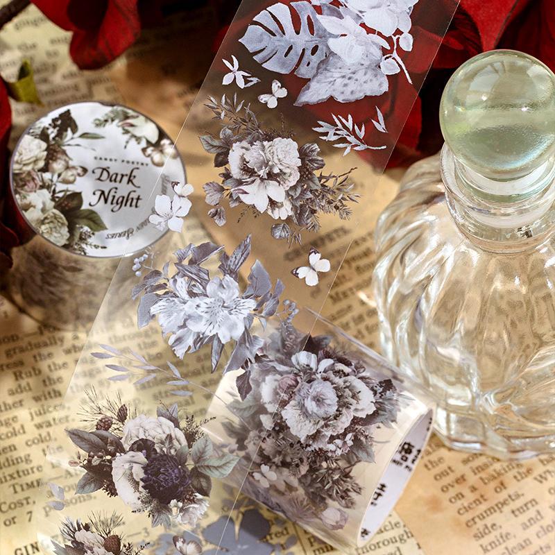 Vintage Flower Pattern PET Tape, 1 Roll DIY Decorative Tape, Scrapbooking & Journal Making Material Tape, Office Stationery & Supplies 0