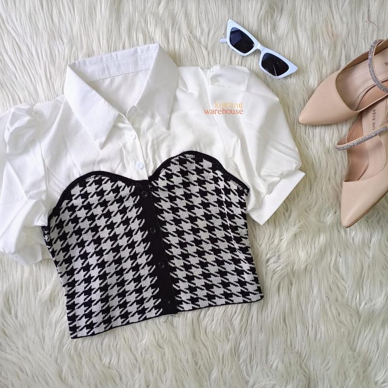 Suzan Blouse Kemeja Mix Cotton Knit - Rajut Korea Style Atasan Wanita TM 70135 3