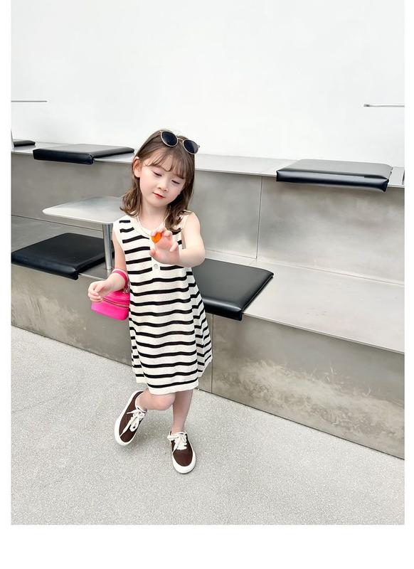 Product Introduction of 100% Cotton Children's Baby Girl Children 2024 Summer New Korean Style Stitching Tie-Dyed Mid-Length Polo Dress 8