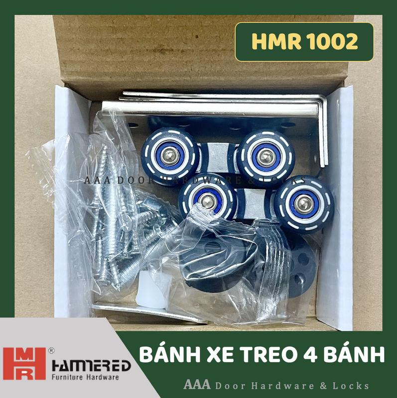   HMR 1002  Bánh Xe Treo 4 Bánh Hammered Cửa lùa nhôm 30kg  dùng cho máng mỏng  bánh nhựa đế thép 
