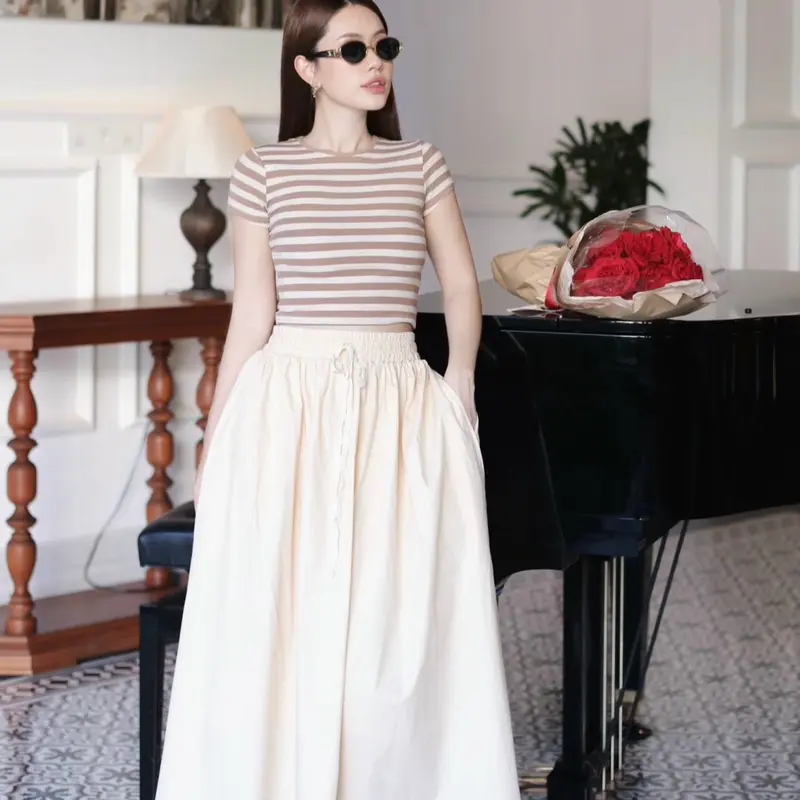 Áo thun sọc Khanhanclothing cho nữ cổ tròn 6