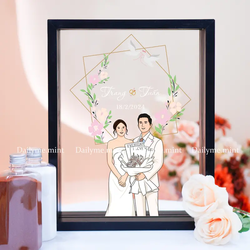 Hộp Gỗ Rót Cát, Tranh Rót Cát Ngày Cưới Vẽ Hình Màu Theo Yêu Cầu - Dailymemint 1