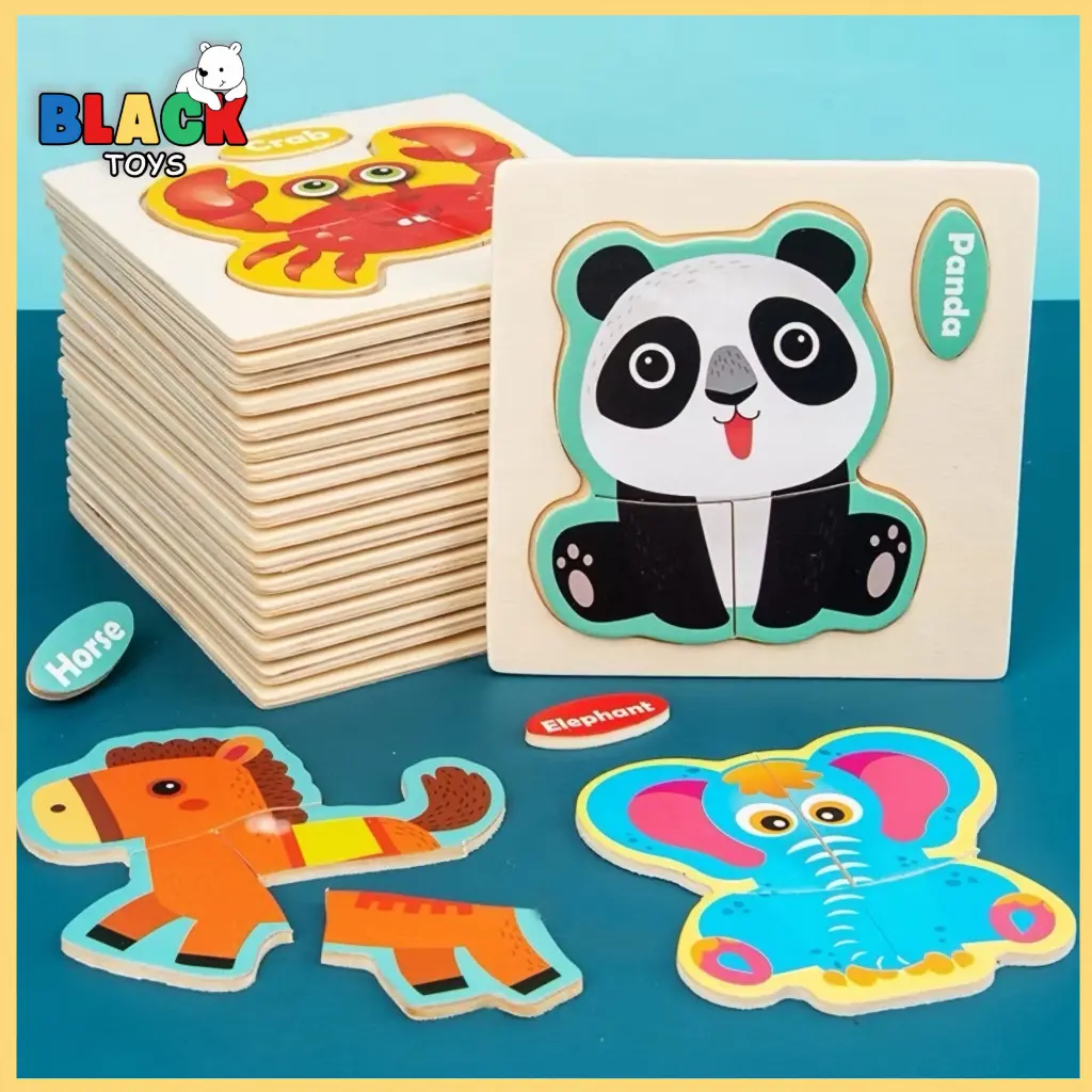 BlackToys - Puzzle Kayu Binatang Edukasi | Mainan Anak Puzzle Karakter Lucu | Mainan Montessori Edukatif