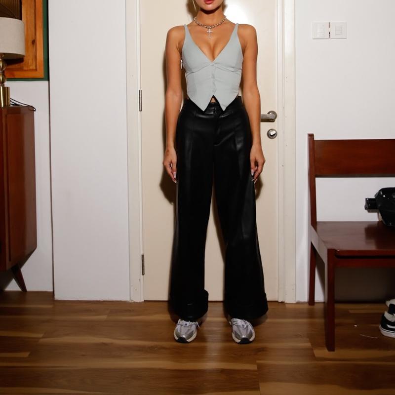 [Freeship] Quần Da Nữ Dài Freckles Studios Ống Suông Rộng Leather Pants Gen 2