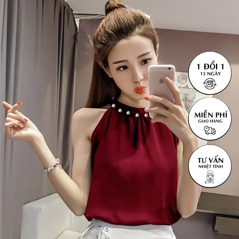 Áo Hai Dây Nữ Cổ Tròn Kiểu Yếm Ôm Gọn Mặc Trong Vest Chất Vải Lụa Trơn Cao Cấp Thoáng Mát - AO0014 -tank top nu hở  lưng áo yếm tết kết ngọc sang trọng tube 3 lỗ 