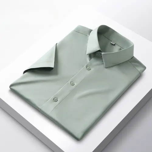 Áo sơ mi nam ngắn tay trơn , vải lụa chéo đẹp hạn chế nhăn, màu sắc thanh lịch, hiện đại. 3