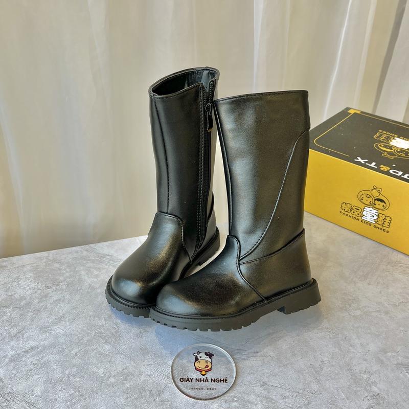 Giày boot da cho bé - giày boot cao cổ chất da bóng mềm 2 lớp có khoá ngang form ôm chân cho bé trai bé gái tuổi 2-12 Sandal Dép Sandal