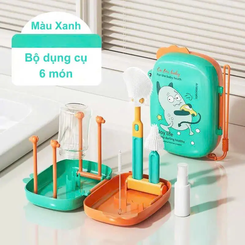Set Cọ Bình sữa silicon 6ct Hàn Youkebe ,Bebikr kèm nọ rửa bình siêu tiện lợi cho các mom 5