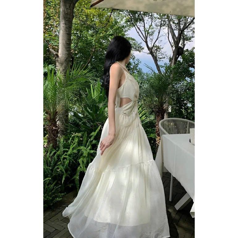 Product Introduction of Đầm Maxi Váy Đi Biển Dáng Dài Xoắn Ngực May 2 Lớp Vải Voan Tơ QC Thiết Kế Hở Lưng Chiết Eo Sexy Cho Các Nàng Đi Biển 21