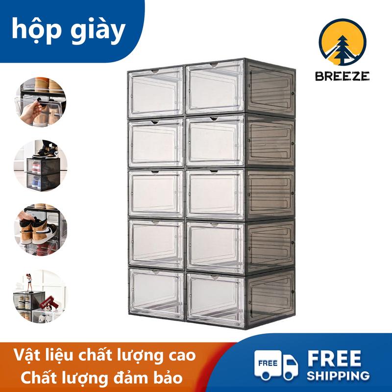 Hộp đựng giày nhựa cứng cửa trong suốt cửa nam châm size lớn nắp kính mica, Shoe box lắp ráp tiệnlợi - Kích thước 34 x 27 x 19 cm hộp  đựng hộp  đựng hop  dung