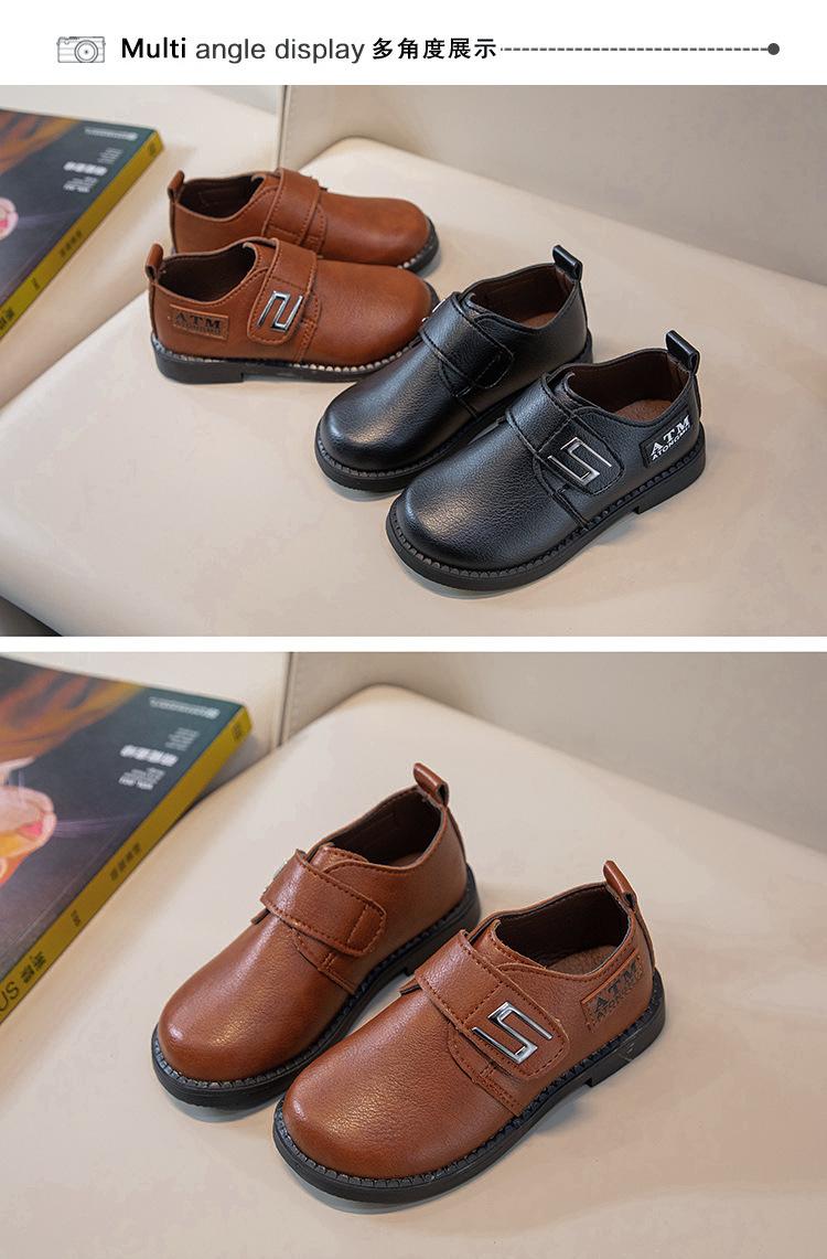 Product Introduction of Spring and Autumn New Black Breathable Casual British Leather Shoes Hollow Velcro Hole Student Soft Bottom Lazy Boy's Shoes 14