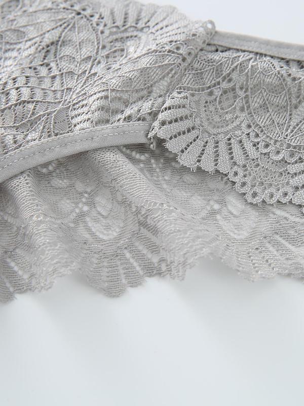 Women's 4pcs Scallop Trim Lace Panties, Solid Color Low Rise Comfort Knickers, Ladies Briefs, Women's Lingerie & Underwear 7