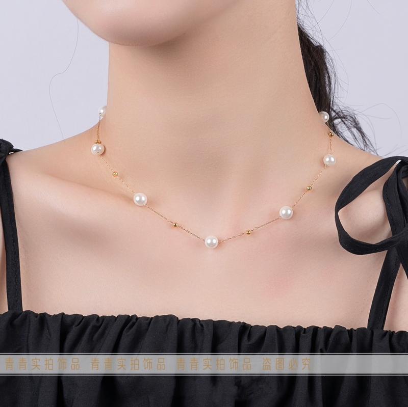 Product Introduction of 2024 [Titanium Steel Does Not Fade] Strong Light Feeling Starry Sky Shell Pearls Transfer round Beads Doudou Interval Besties Necklace Gift 13