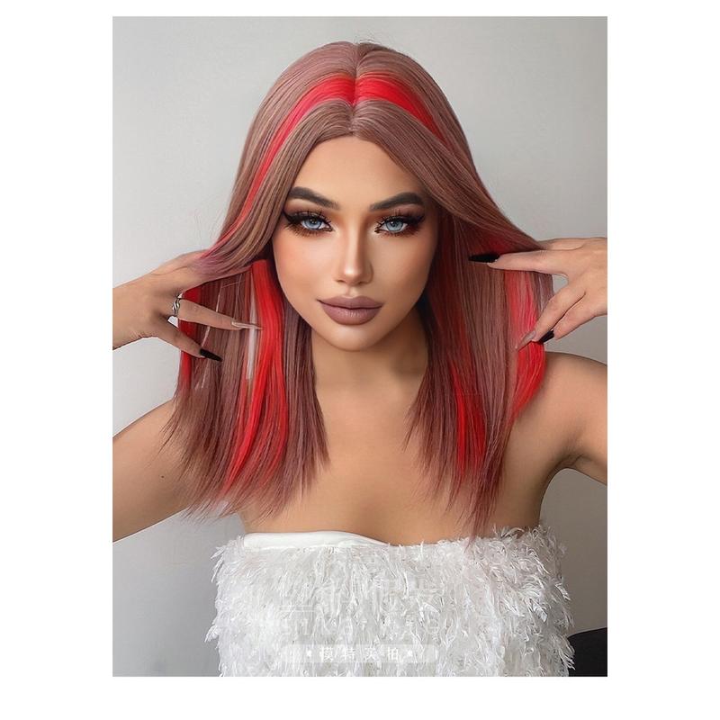 Product Introduction of X xy018 European American Cross-Border Wig Female Mid-Length Long Hair Highlighting Red Long Straight Hair Realistic Scalp Chemical Fiber JK 13
