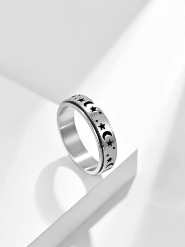 Unisex Street Trend Star & Moon Graphic Rotating Ring, Vintage Trendy Anxiety Ring, Chic Jewelry As Gift for Boyfriend & Girlfriend, Valentine's Day, Gift 2