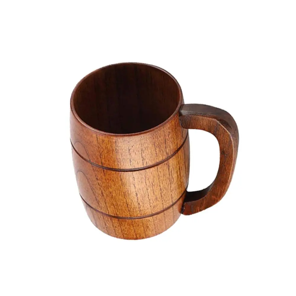 Retro Wooden Barrel Camping Cup ,Wood Travel Coffee Mug with Handle, Coffee Cup Vintage Wood Cup, for Gift ,Home Celebration Working Outdoor