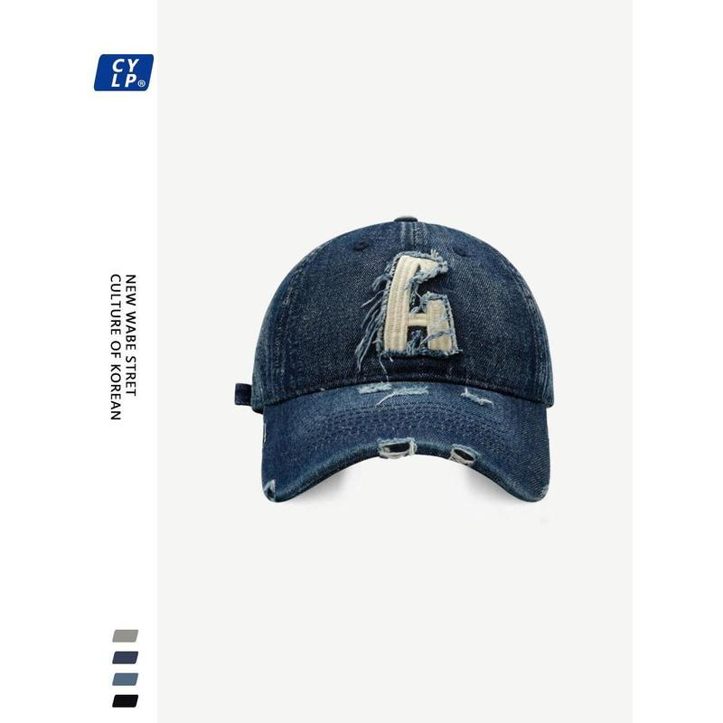 Mũ Bóng Chày Denim, Phong Cách Đường Phố, Dành Cho Nam Và Nữ, Thiết Kế Làm Cũ Và Rách, Phong Cách Hàn Quốc, Thêu Chữ, Mũ Lưỡi Trai 8