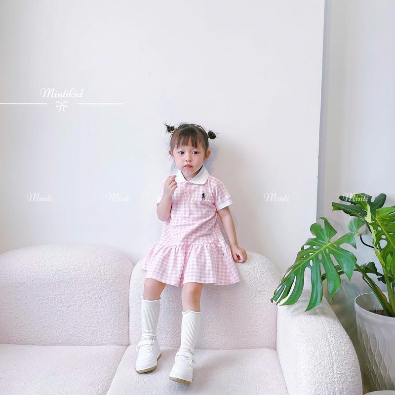 MT47 - Váy Caro Cotton Trắng Hồng Đuôi Cá Xòe Dễ Thương Cho Bé Gái 0