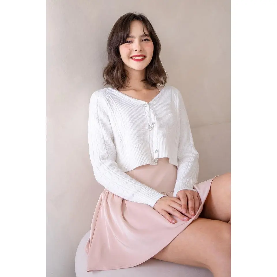 RESTOCKED** DANIELLE WEAVED CARDIGAN IN WHITE