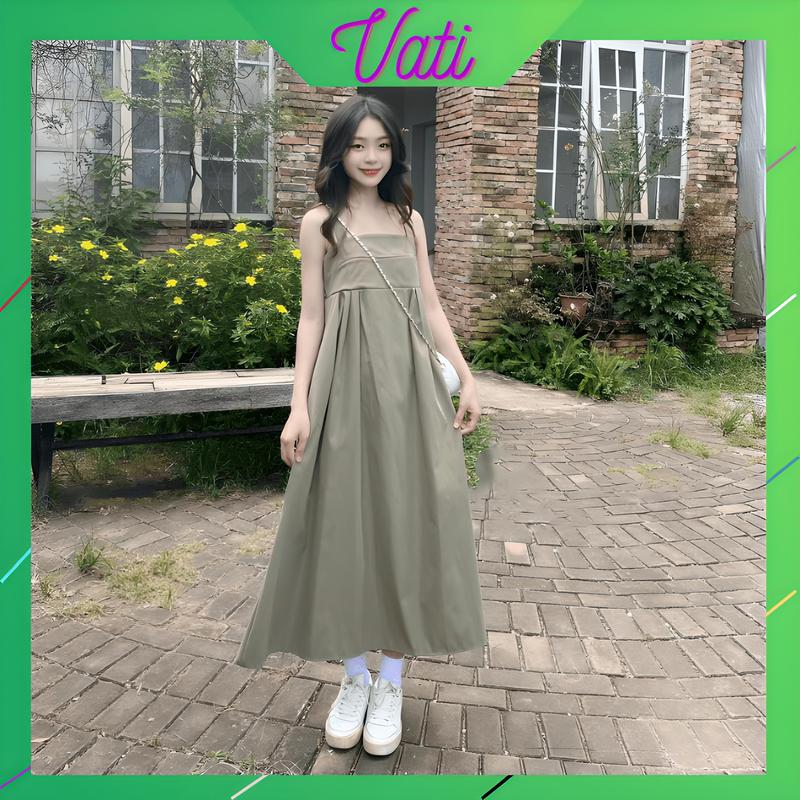 Đầm 2 dây babydoll dáng xoè dài, váy hai dây dễ thương Vati shop Nữ Khuy