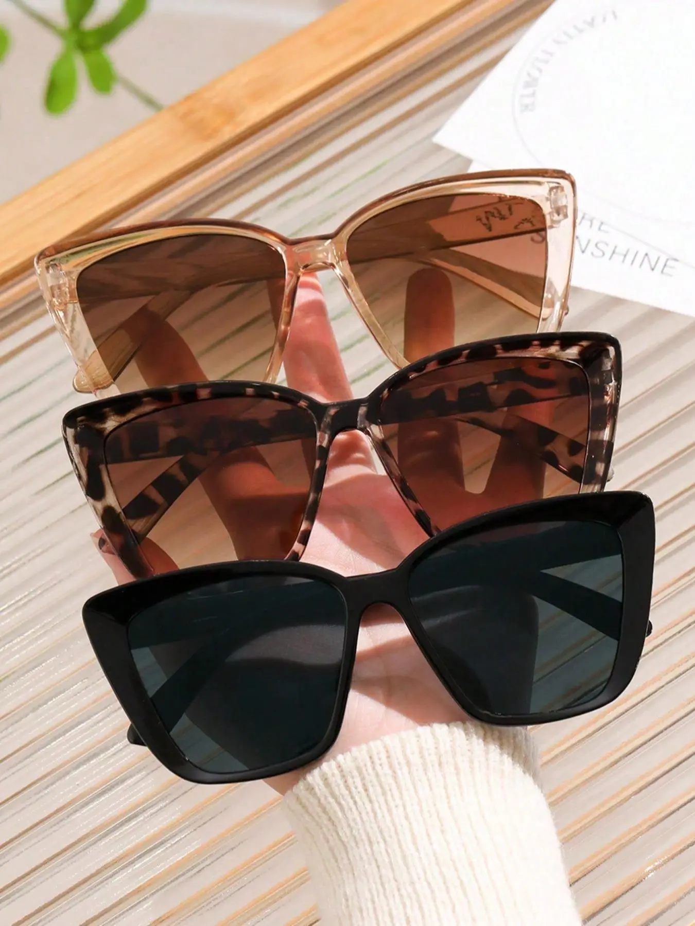 Vintage Cat Eye Frame Tinted Lens Sunglasses, 3 Pairs Trendy Full Rim Sunglasses for Everyday Use, Fashion Textured Accessories for Outdoor Activities, Sunglasses for Men