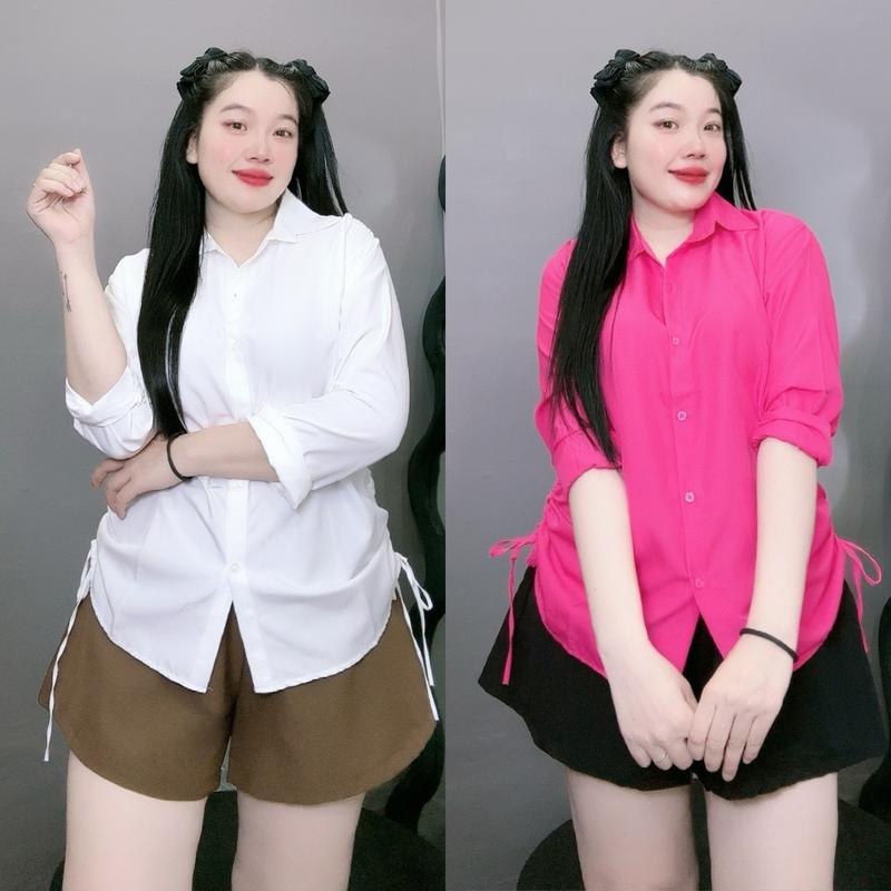  Áo sơ mi bigsize nữ tay dài kèm dây rút 2 bên hông chất lụa mềm mịn - AT4 