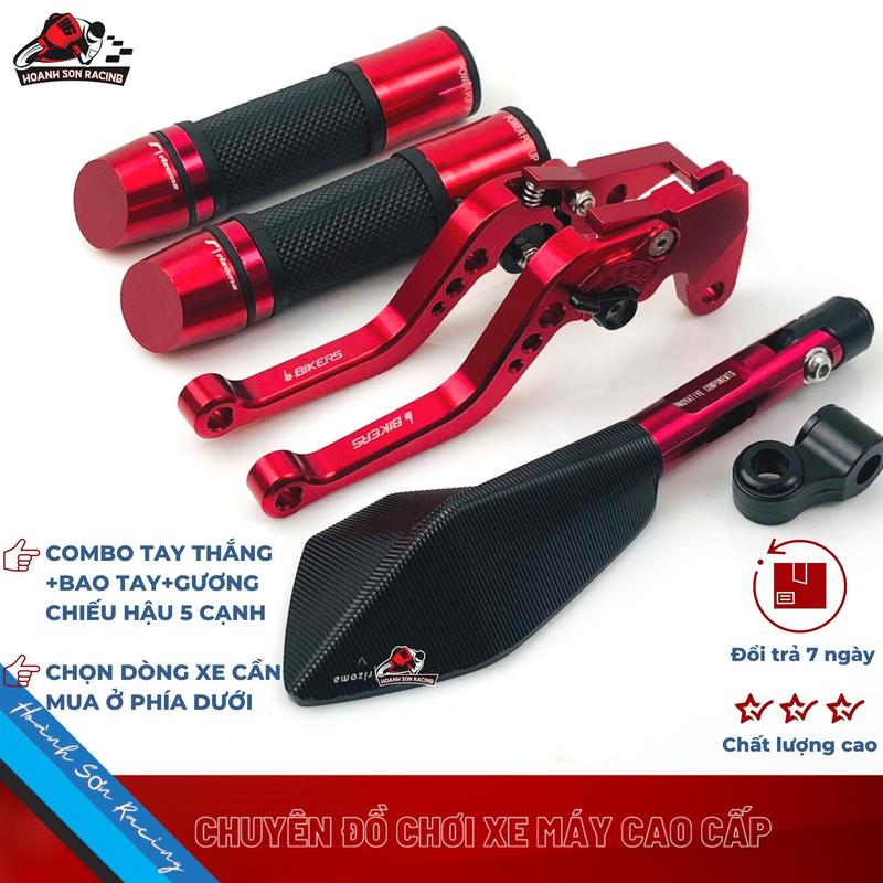 Full combo 5 món đồ chơi xe máy nhập khẩu giá rẻ gắn các dòng xe EXCITER/ WINNER/ SONIC/ MSX/ AB/ VARIO/ VISION/ NOUVO/ NVX/ WAVE/ SIRIUS/ MIO/ LUVIAS/ AIRBLADE/AXELO/DYLAN/ FULED gồm cặp tay thắng- cặp bao tay-gương 5 cạnh trái- Phụ Tùng Phụ Kiện 0