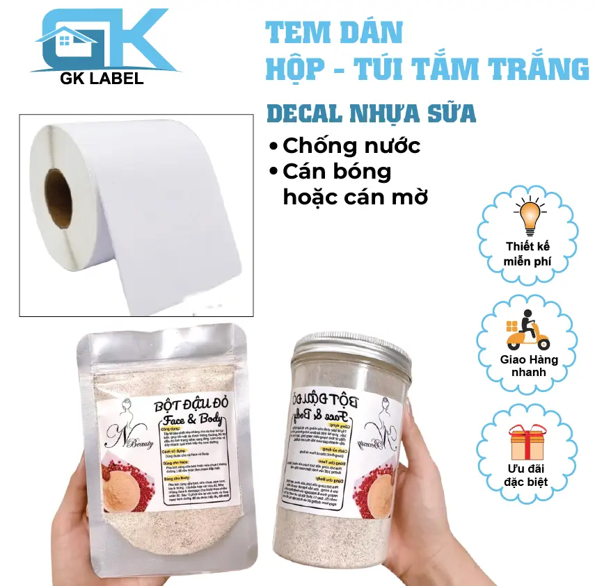 Tem dán , logo , sticker TẮM TRẮNG BODY - Decal nhựa chống nước - Thiết kế theo yêu cầu - MIỄN PHÍ THIẾT KẾ