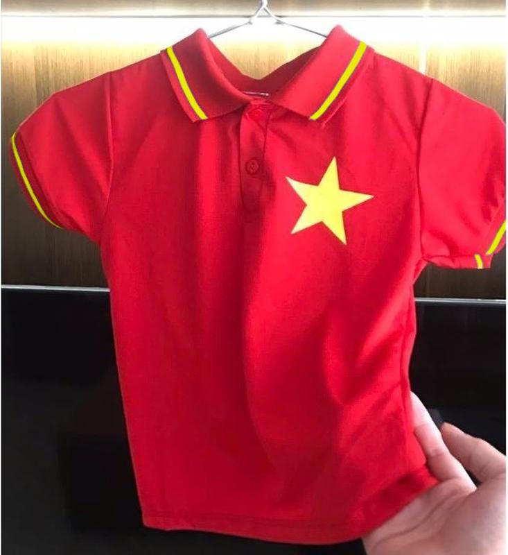 Áo đôi polo cá sấu cờ đỏ sao vàng in kỹ thuật số, Ao thun poly thái gia đình trẻ em