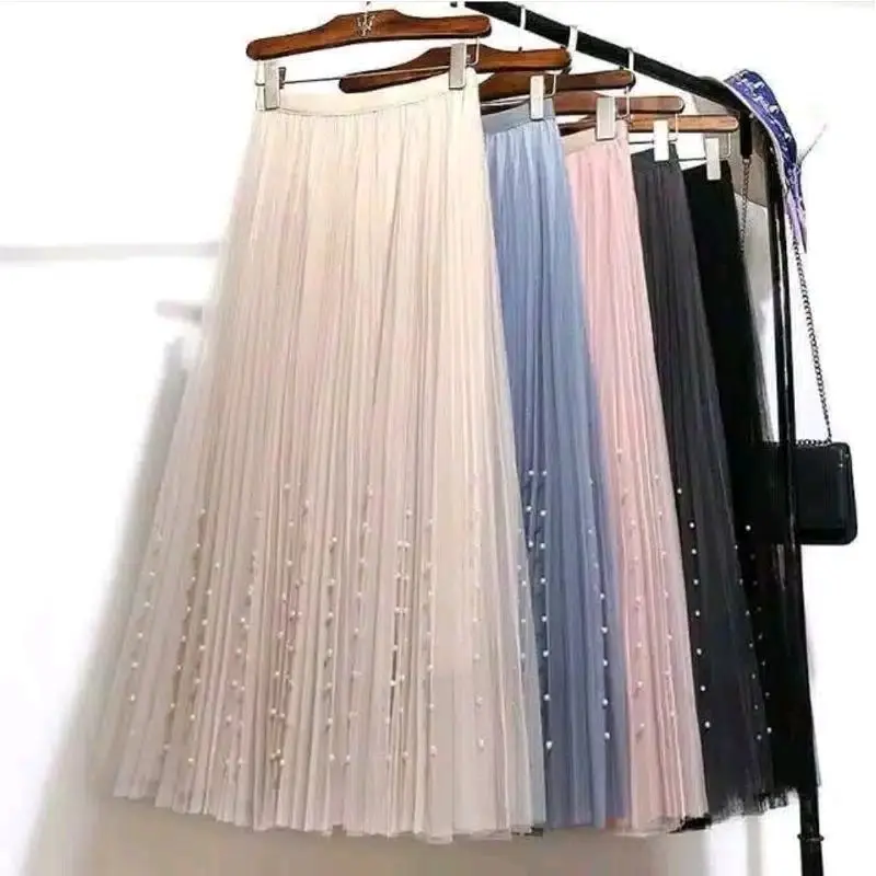 Rok tutu mutiara Wanita Bawahan Panjang Cewek Fit Karet Motif Tile Putih Dewasa Pesta Kerja Maxi 0