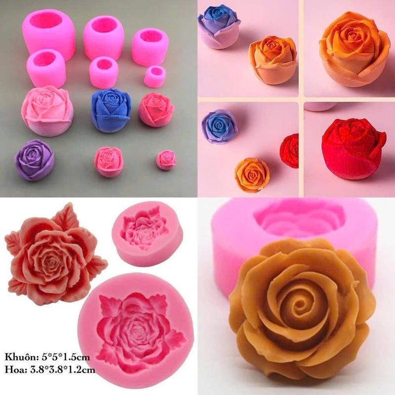 KHUÔN SILICON HOA HỒNG 4D, BÚP HỒNG LÀM SÁP NẾN DIY, RAU CÂU, XÀ PHÒNG TRANG TRÍ