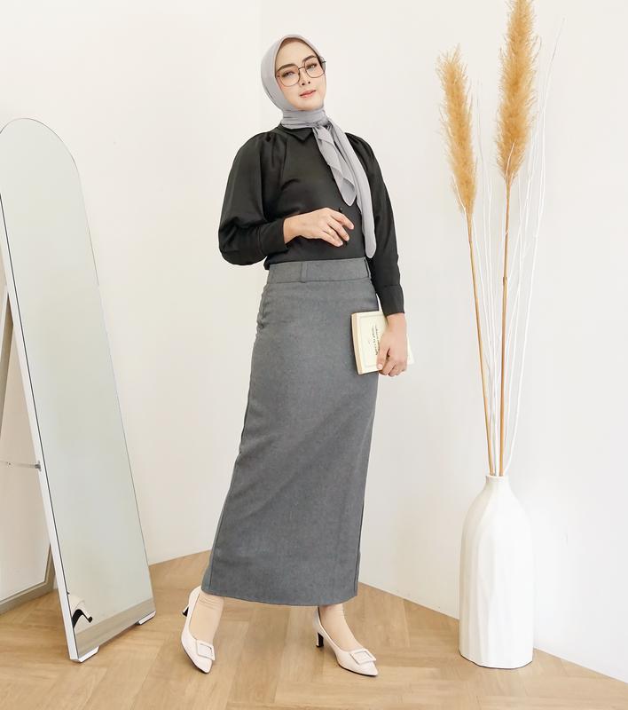 Rok span biron Kerja wanita Panjang Hitam Biron Kipas Bahan Formal Kantor 01 Nyaman tebal strech Biru Navy span panjang 6