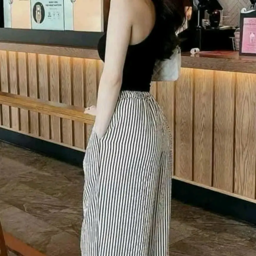Quần Kẻ Sọc chất Đũi Nhăn dáng suông Nữ Women