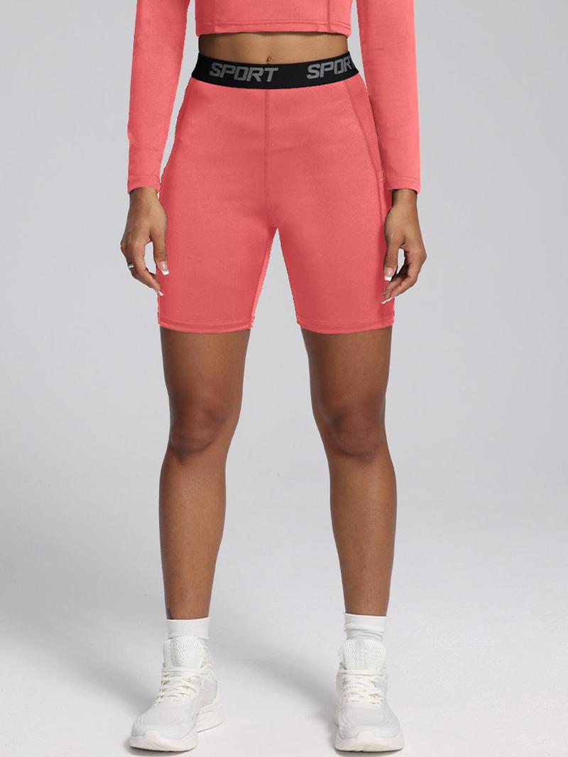 Product Introduction of Women's Solid Color Letter Tape Gym Shorts, Tight-fitting Sporty Breathable Comfortable Side Pocket Skinny Shorts for Yoga Gym Workout Running, Ladies Sportswear for All Seasons 6
