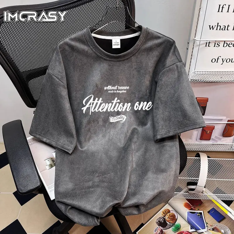 Áo Thun Da Lộn Ngắn Tay, Imcrasy, Dành Cho Nam, Phong Cách Mỹ Mới, Dáng Rộng Vừa Vặn, Cổ Tròn, Thích Hợp Cho Mùa Hè 2024 Menswear