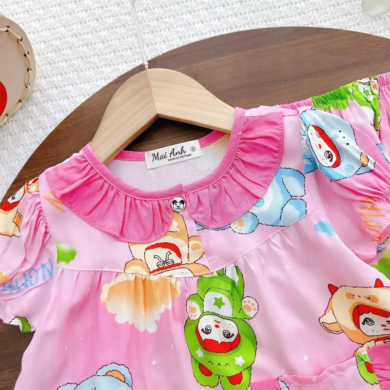 [9-42kg] Tay ngắn quần dài bèo màu bé gái, tole/lanh hàng thiết kế, đồ bộ bé gái, đồ dài mặc nhà cho bé siêu xinh, dễ thương đồ ngủ 8