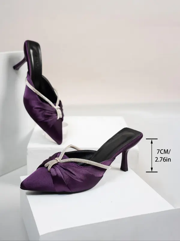 Women's Elegant Glittering Bow Decorated Stiletto Heels, Trendy Pointed Toe High Heel Sandals, Fashionable Heels for Party & Daily Wear, Shoe 1