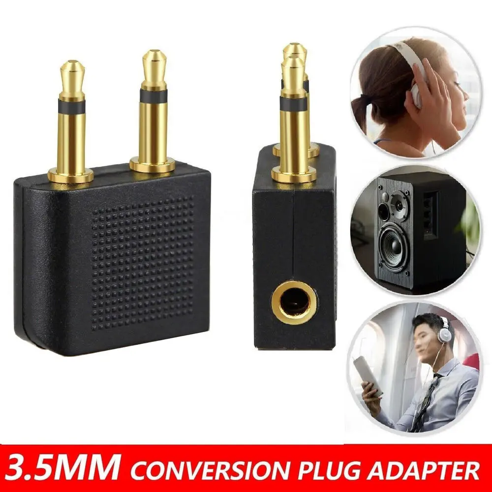 Airplane Headphone Adapter Lightweight Compact -Plated Audio Jack Connector 3.5mm Adapter Universal Fit Flight Earphone Converter for In-Flight