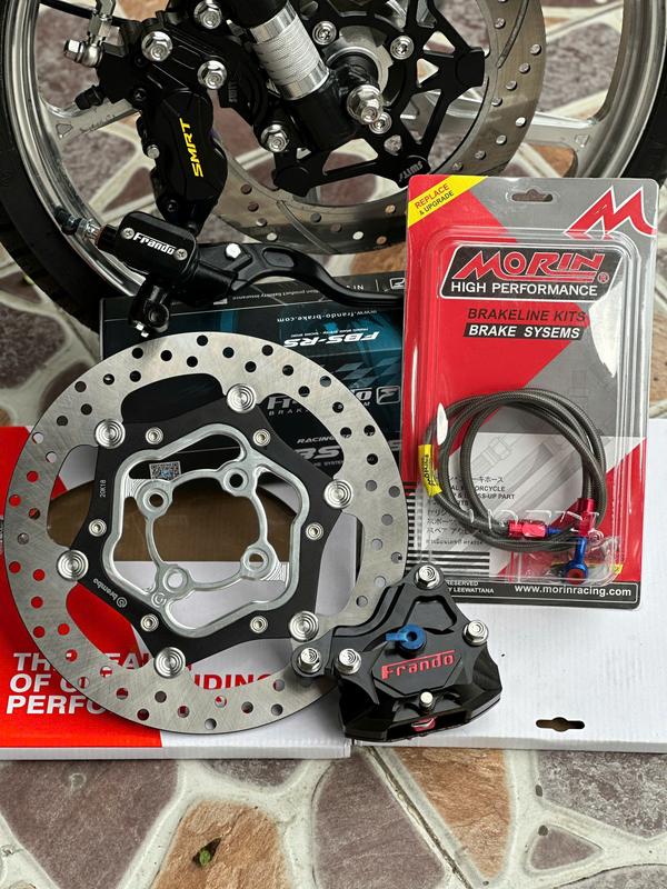 COMBO THẮNG ĐĨA oversize GỒM: Heo 2 PIS ĐEN - Pat CNC - Đĩa 267 - Tay thắng - Dây dầu MORIN Kèm 4 ốc pat heo cho SIRIUS, EX NHỎ Inox Phanh Phụ Kiện Phụ Tùng ( CHÚ HEO FRANDO MÀU ĐEN Ạ )