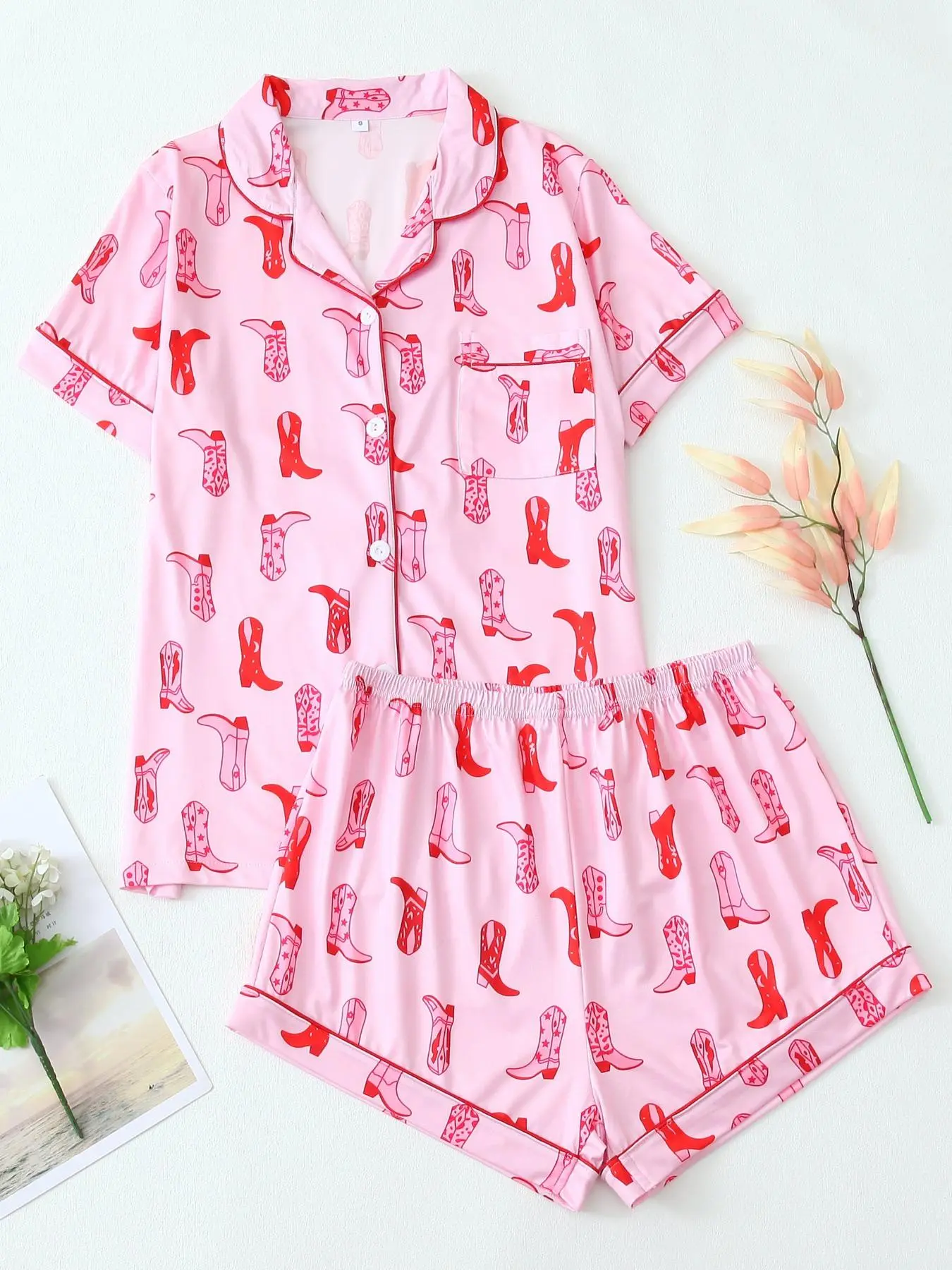 Two-piece Set Women's Shirt & Pants Pyjama, Casual Comfy Short Sleeve Collared Top & Trousers Pj Set, Pajama Sets Women, Ladies Sleepwear for All Seasons, Pajama Sets Women, Pajamas